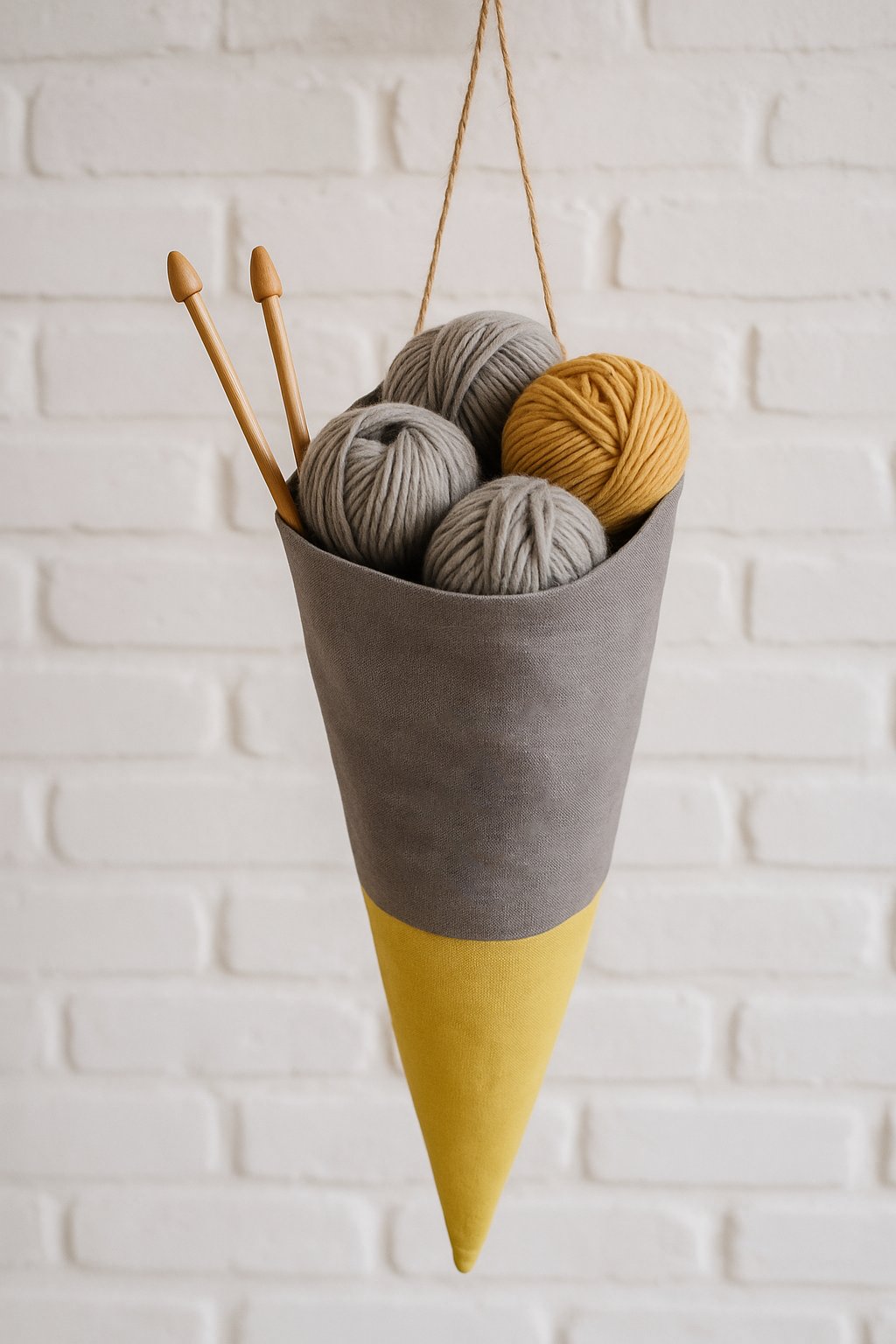 Olé & Co Linnen puntzak afgevuld met bolletjes wol en breinaalden