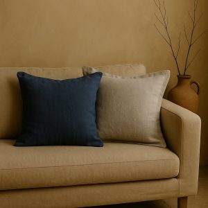 Olé & Co – Oxford edging linnen kussenhoes 40×40 in naturel (stonewashed 160–185 g/m²)