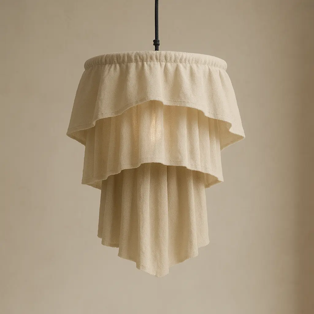 Aurora hanglamp van Europees linnen in lagen, naturel kleur, minimalistisch en handgemaakt door Olé & Co.