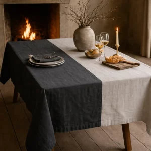 Olé & Co. Linnen tafelkleed in duotone charcoal gray en naturel