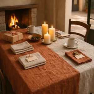 Olé & Co. duo tone tafekleed puur linnen in de kleren terracota en naturel