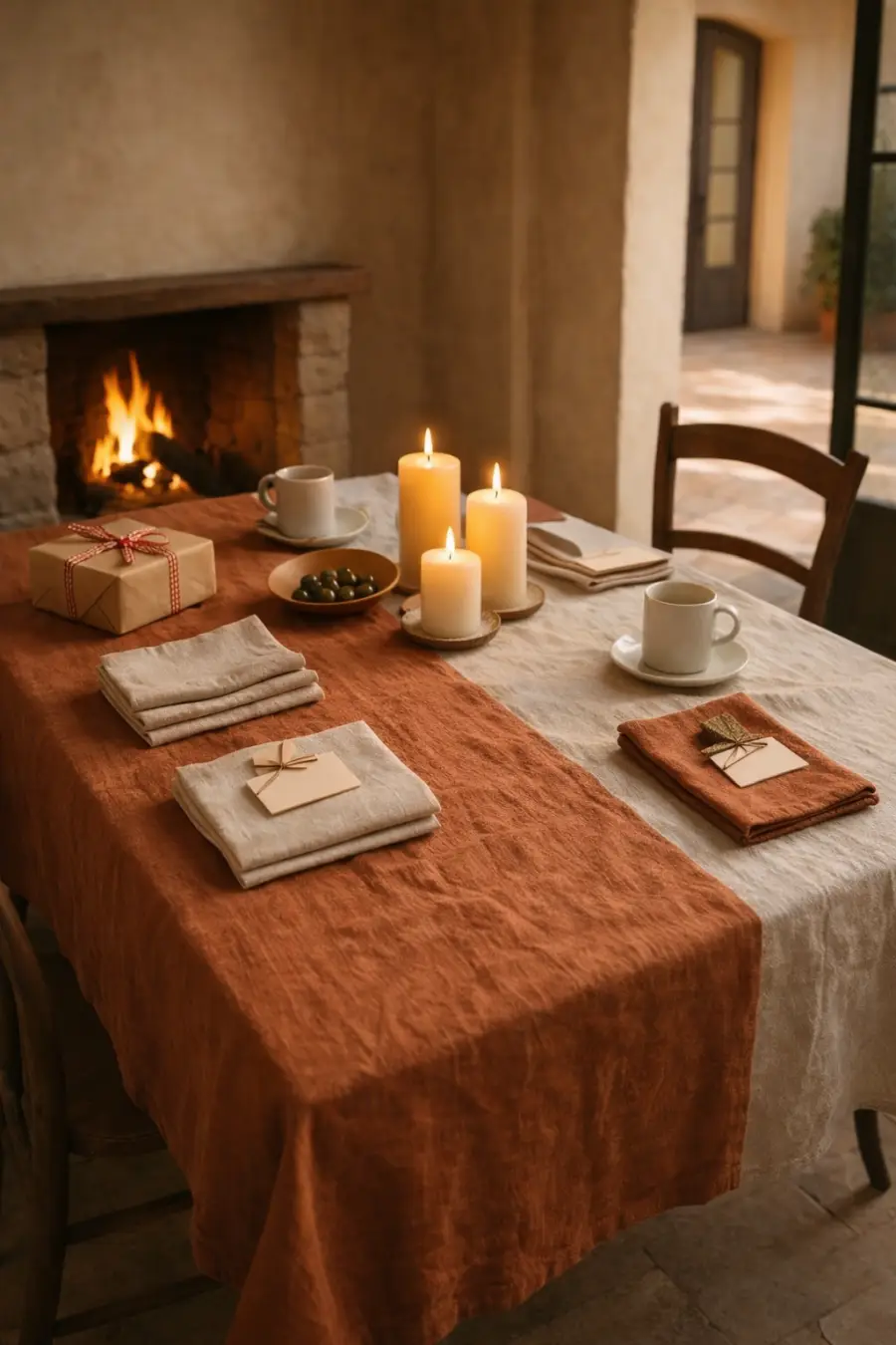 Olé & Co. duo tone tafekleed puur linnen in de kleren terracota en naturel