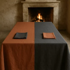 Linnen tafellaken | Europees Linnen | Duo Tone Terracota Rust × Charcoal gray