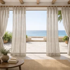 Olé & Co. Naturel kleur linnen inbetween gordijnen in Landelijke mediterraanse setting