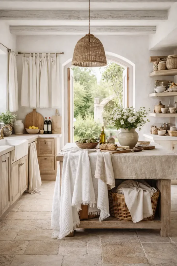 Olé & Co. Keuken linnen in een mediterraanse stijl ingerichte keuken.
